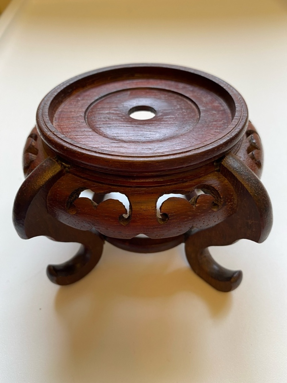 Vintage Chinese Carved Wood Round Display Stand Top Inner Rim 3" W - #14